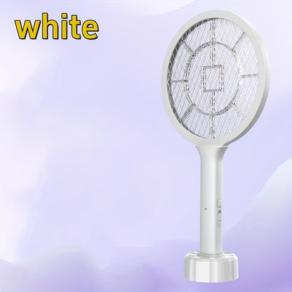 Electric Mosquito Swatter Racket Bug Zapper with LED Night Light & USB Charging, Handheld Insect with Base Stand