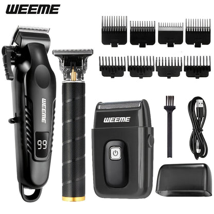 Men's Grooming Barber Haircut Set 2 & 3 Piece – Professional Hair Clipper USB Rechargeable T-Blade Trimmer Razor with 8 Limit Combs Complete