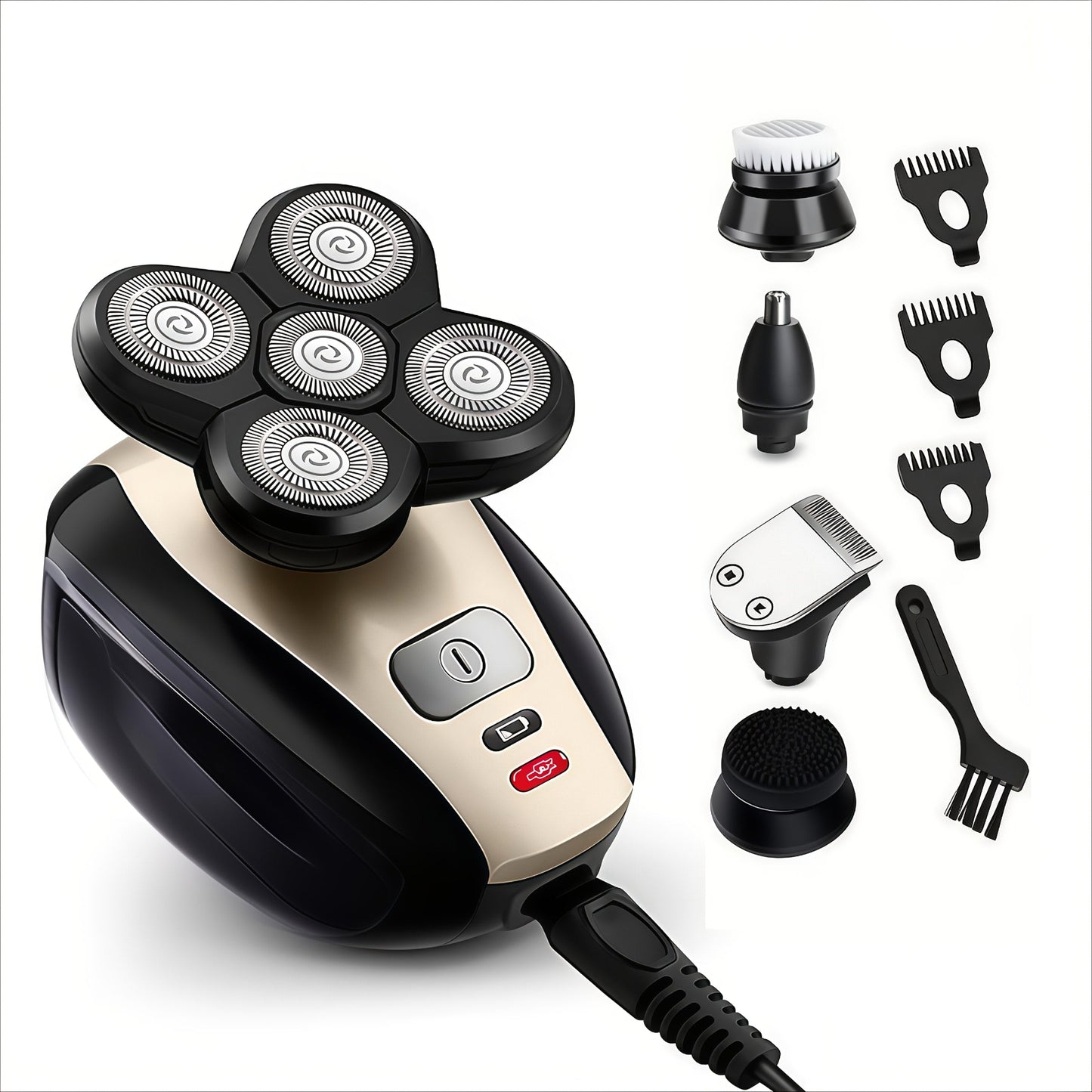 Bald Head Shaver Electric - 5-in-1 Rechargeable Grooming Kit with Type-C Fast Charging for Everyday Face, Beard and Body Grooming