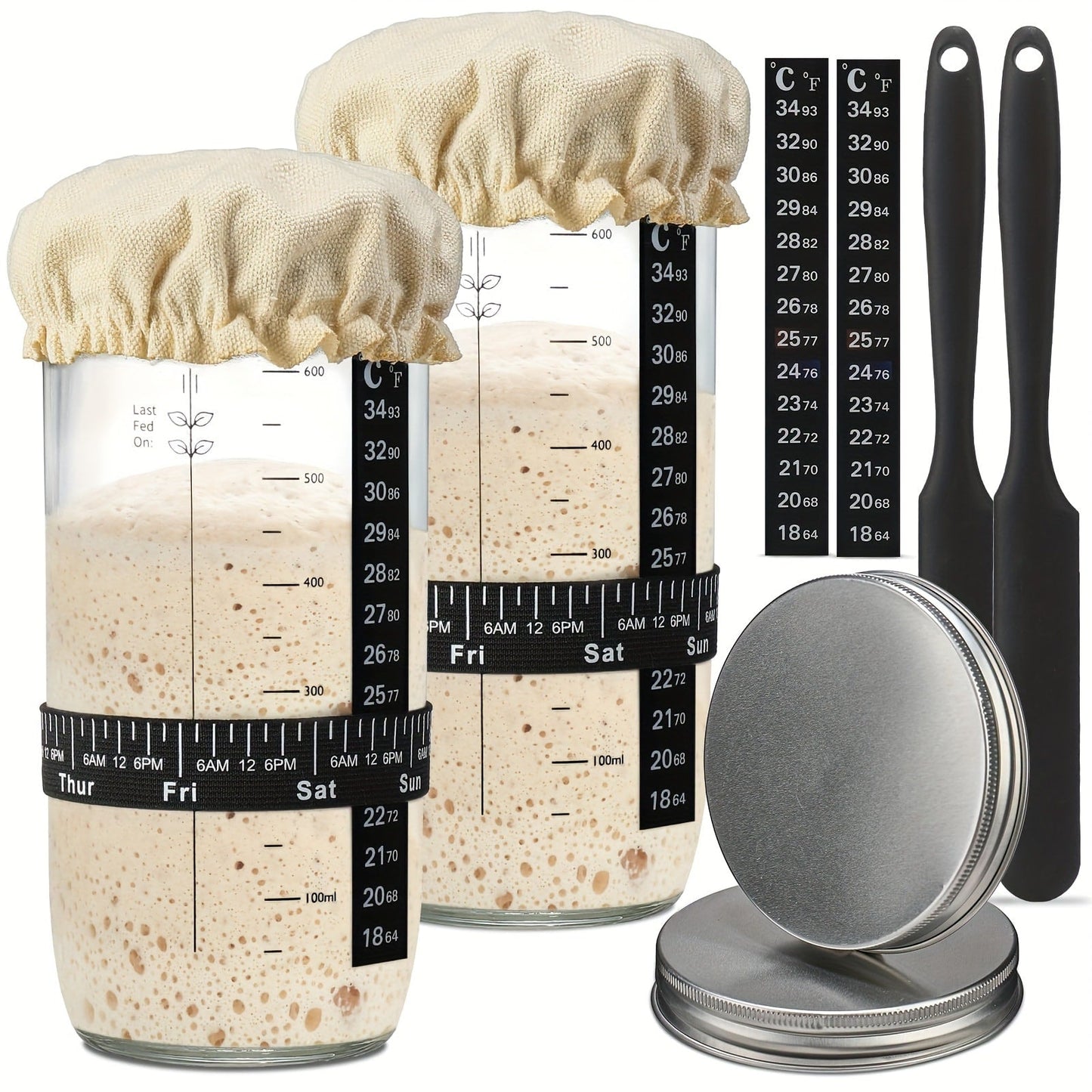 Glass Fermentation Jar Kit 24oz with Thermometer Scraper Cloth Lid Aluminum Lid and Auxiliary for Entryways, Bedrooms and Living Spaces