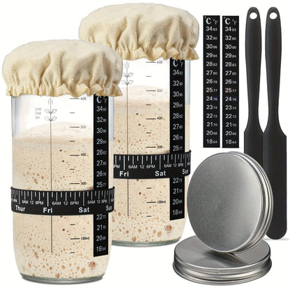 Glass Fermentation Jar Kit 24oz with Thermometer Scraper Cloth Lid Aluminum Lid and Auxiliary for Entryways, Bedrooms and Living Spaces