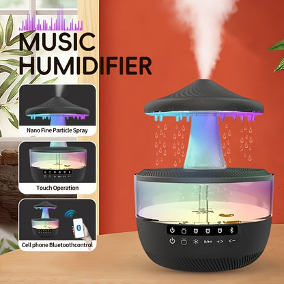 Cool Mist Humidifier with 7-Color Night Light Raindrop Music Design Dual Mist Output 26dB Ultra-Quiet 24H Operation Visible Water Level