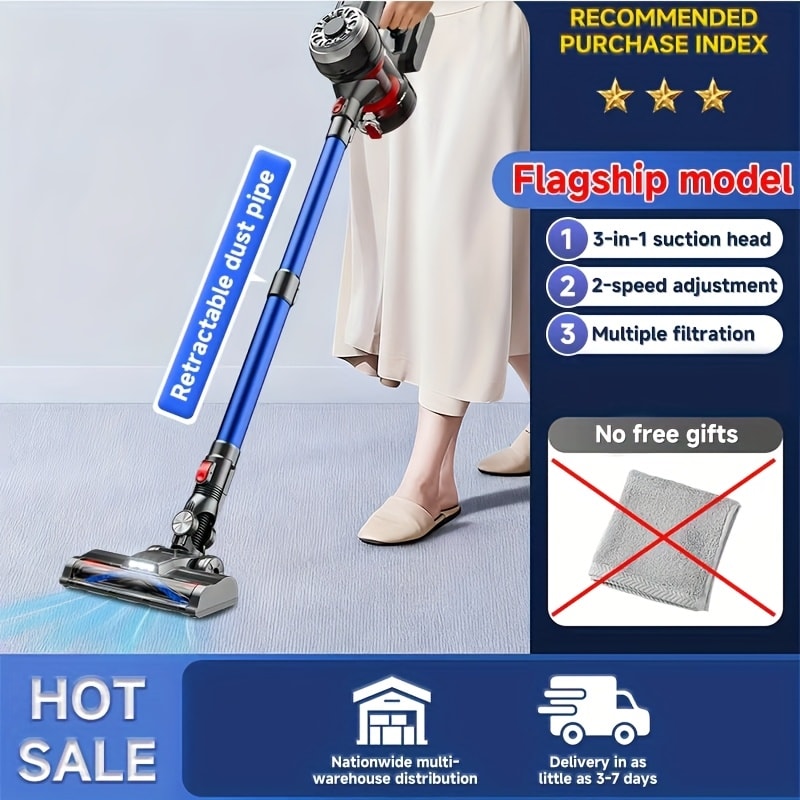 Cordless Vacuum Cleaner with Green Light Indicator for Entryways, Bedrooms and Living Spaces