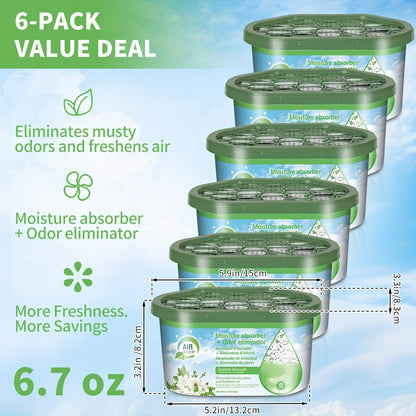 Portable Dehumidifier Boxes 6-Pack, Moisture Absorber & Odor Eliminator for Closets, Bathrooms, RVs