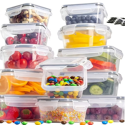 Lunch Box Food Storage Organizer with Flip-Top Lids and Multi-Size Plastic Container Sets for Kitchen and Pantry Organization