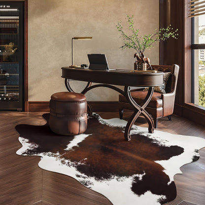 Area Rug Faux Cowhide Animal Print in Nine Colors and Two Washable Western-Style Room Sizes