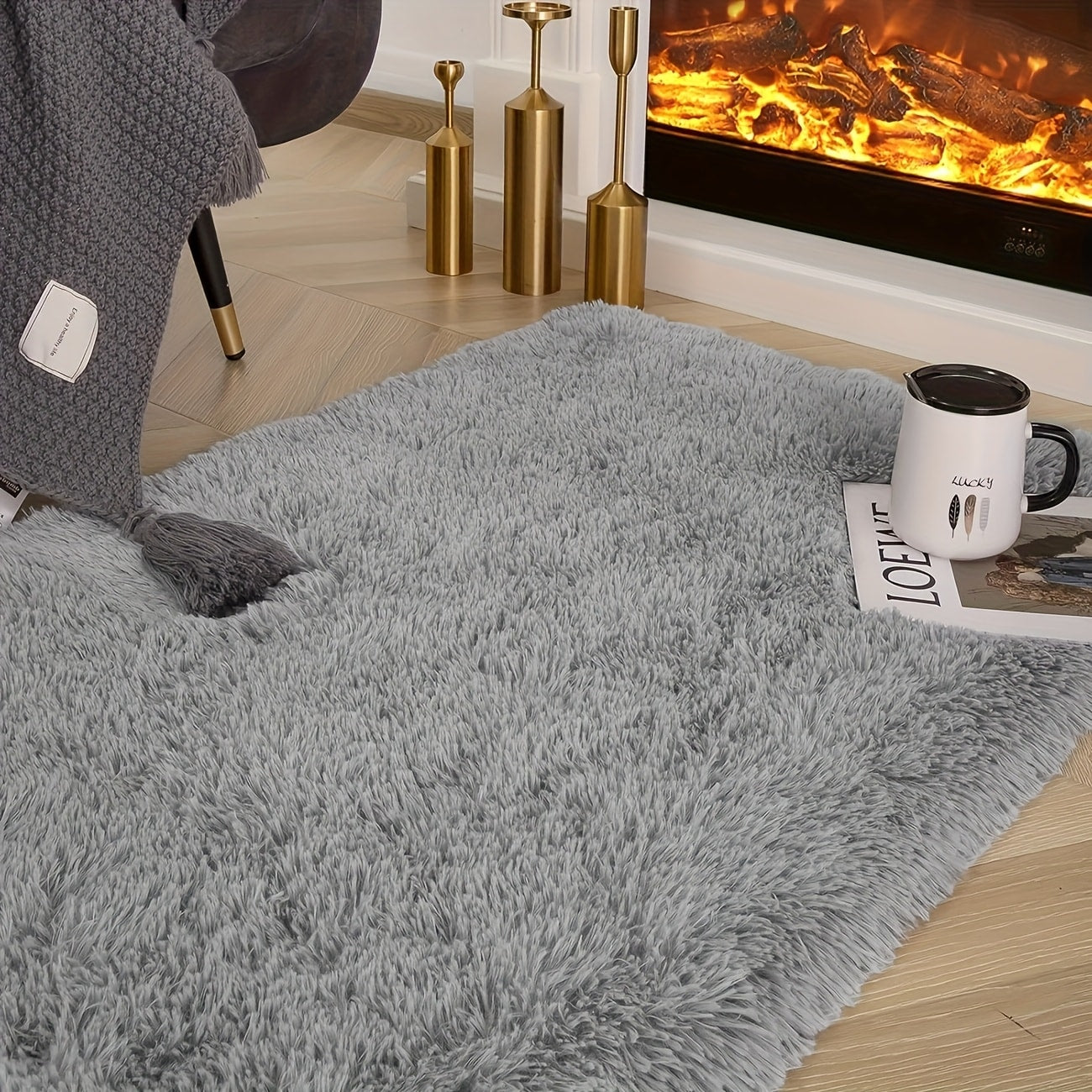 Area Rug Fluffy Faux-Fur Shag in Solid, Tie-Dye and Ombre Colors with Six available Room Sizes