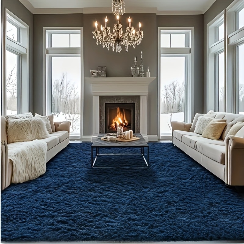 Area Rug Fluffy Faux-Fur Shag in Solid, Tie-Dye and Ombre Colors with Six available Room Sizes