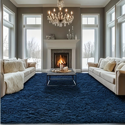 Area Rug Fluffy Faux-Fur Shag in Solid, Tie-Dye and Ombre Colors with Six available Room Sizes