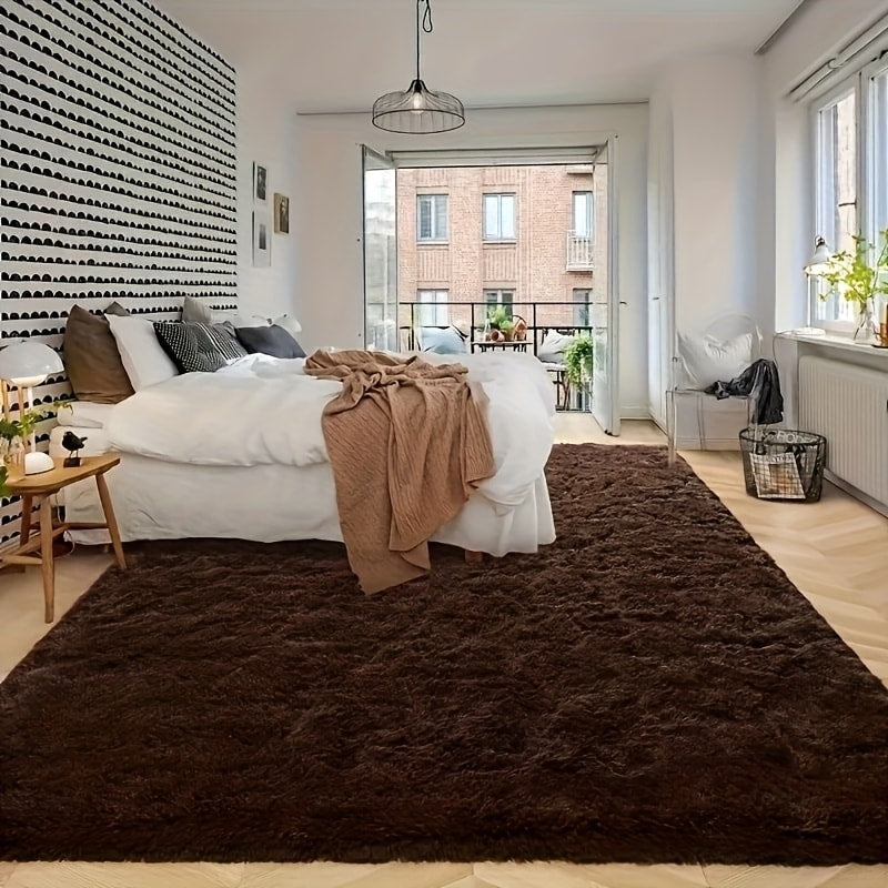 Area Rug Fluffy Faux-Fur Shag in Solid, Tie-Dye and Ombre Colors with Six available Room Sizes