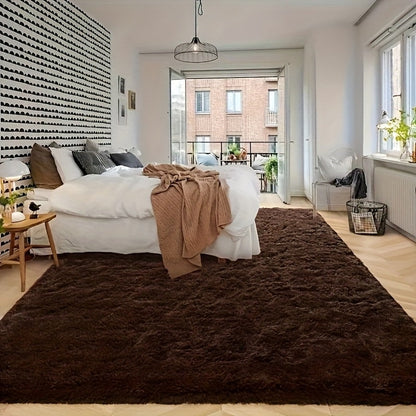 Area Rug Fluffy Faux-Fur Shag in Solid, Tie-Dye and Ombre Colors with Six available Room Sizes