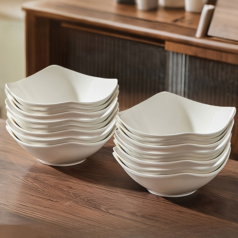 Salad Bowl and Plate Set 4/8/16 Piece – Reusable White PP Plastic Microwave Safe Stackable Lightweight Tableware for Picnic Outdoor Party