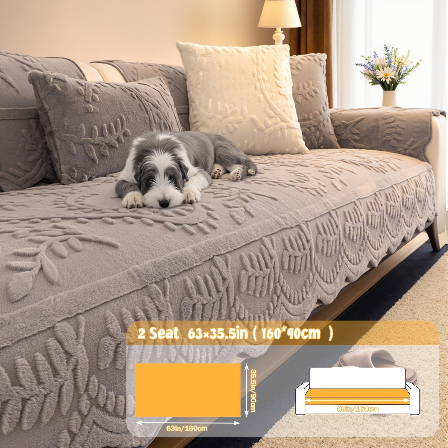 Sofa Cover Quilted Plush-Texture Panels in 35.5-Inch Width for 1 to 4 Seats, Backrest or Armrest
