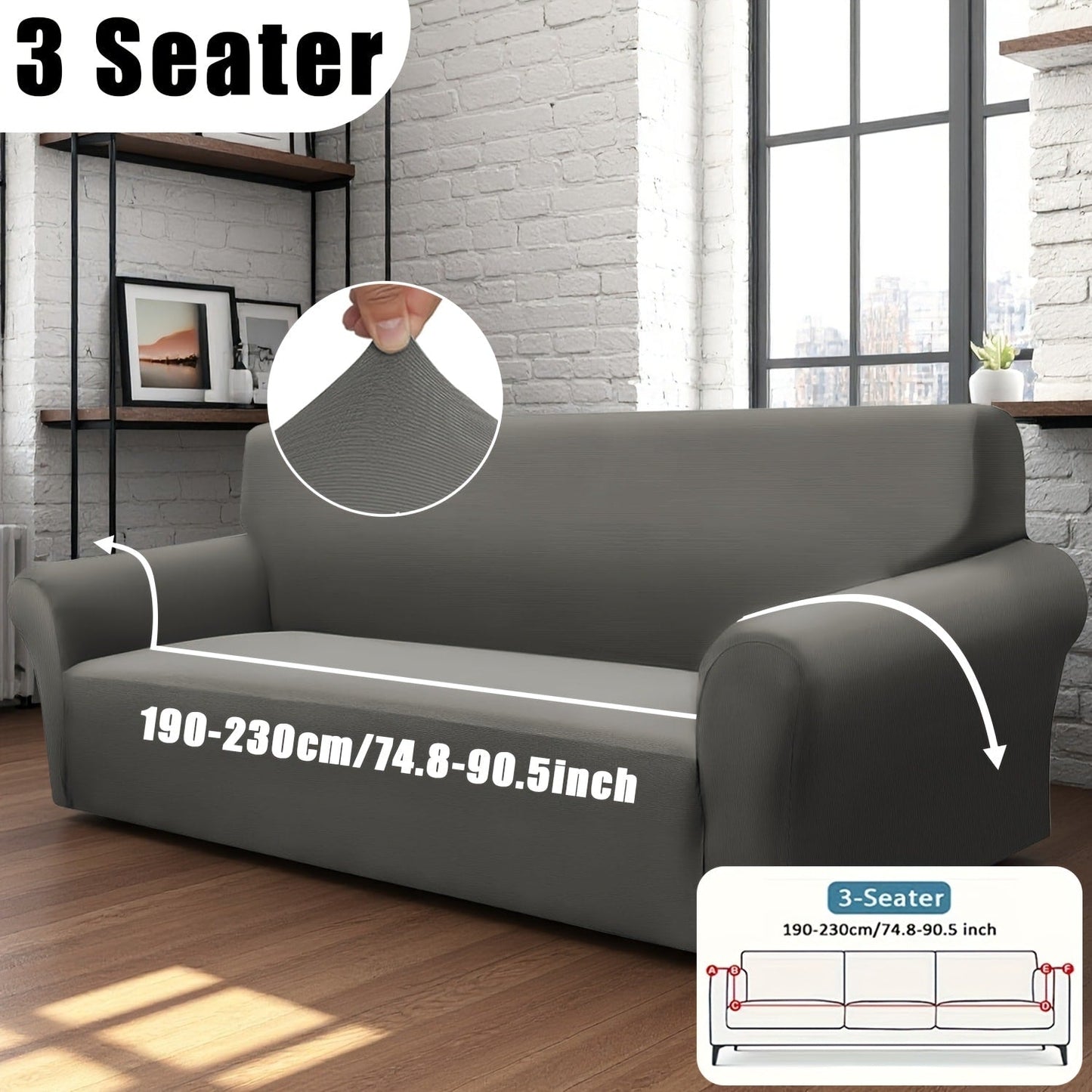 Sofa Cover Solid-Color Fitted Slipcover Options for 1, 2, 3 or 4-Seater Sofas and Separate Pillowcase