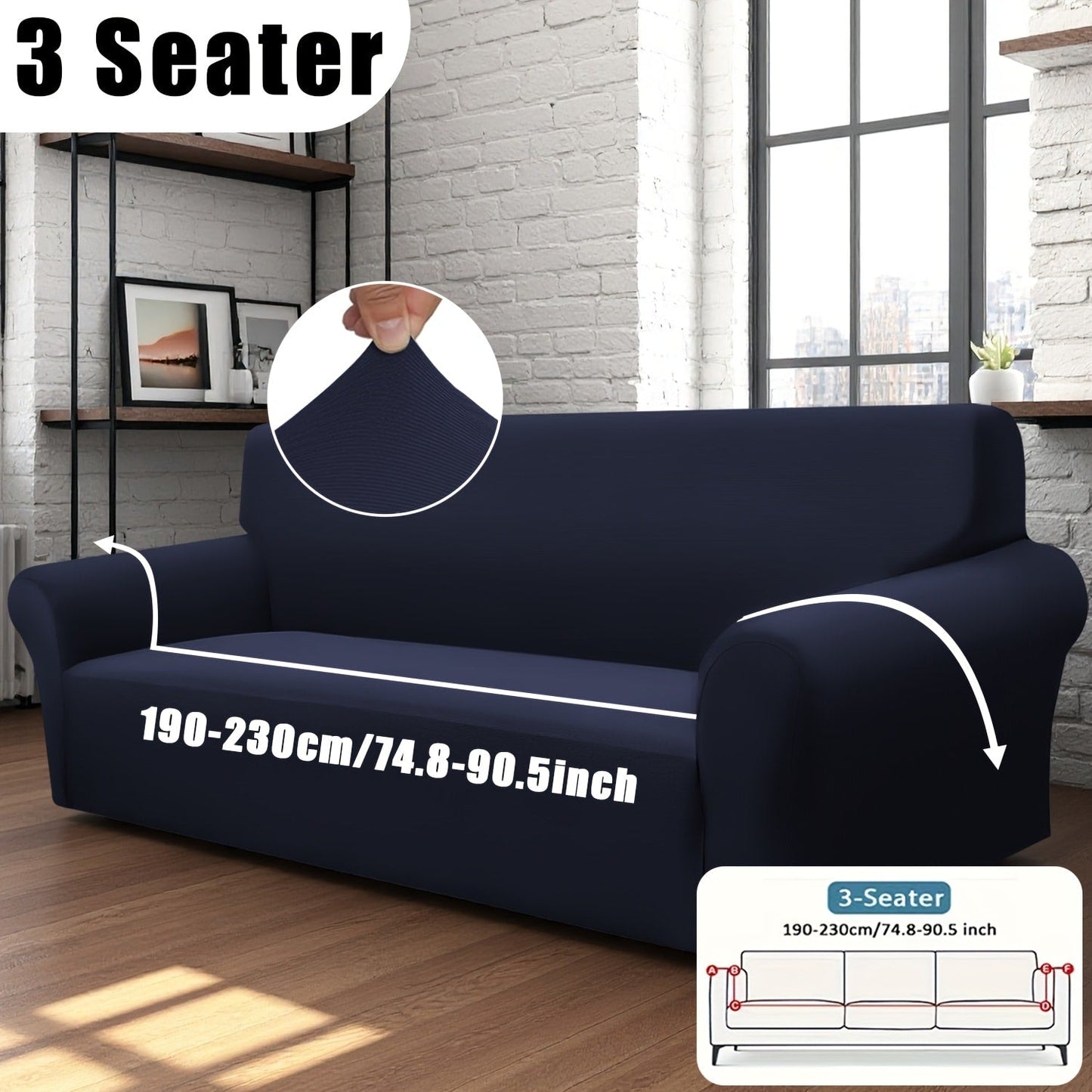 Sofa Cover Solid-Color Fitted Slipcover Options for 1, 2, 3 or 4-Seater Sofas and Separate Pillowcase
