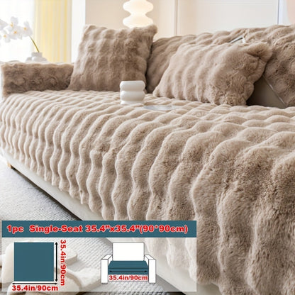 Sofa Cover Thick Faux Rabbit Plush Panels with Backing Detail for Seat, Armrest, Backrest or Pillowcase