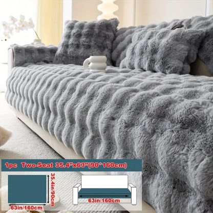 Sofa Cover Thick Faux Rabbit Plush Panels with Backing Detail for Seat, Armrest, Backrest or Pillowcase