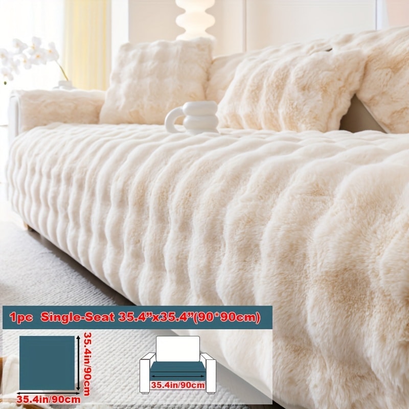 Sofa Cover Thick Faux Rabbit Plush Panels with Backing Detail for Seat, Armrest, Backrest or Pillowcase