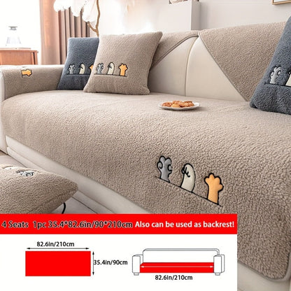 Sofa Cover Thick Plush Shearling Panels with Animal and Bone Embroidery and Backing Detail for 2 to 4 Seats