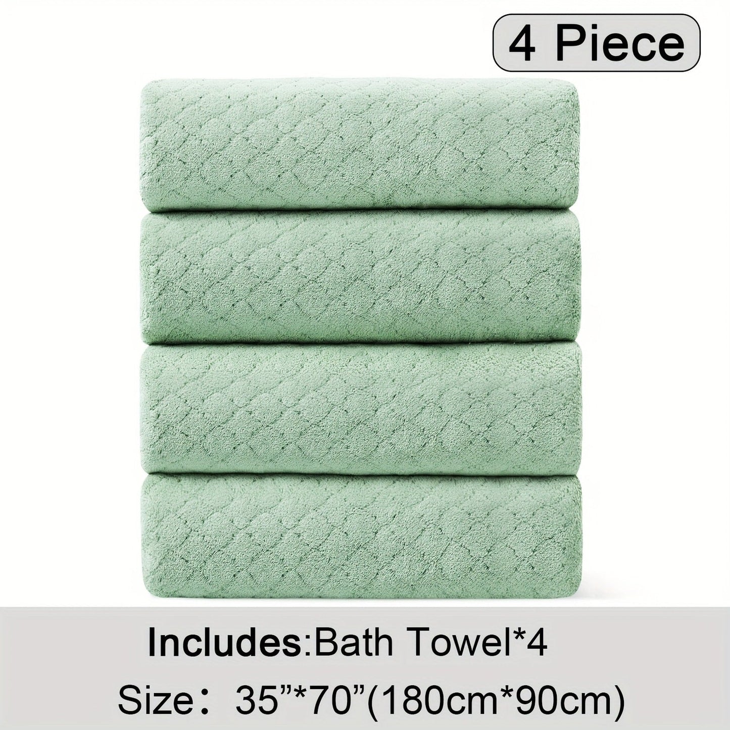 Bath Towels Set 4 Piece Diamond-Pattern Microfiber Towels in 10 Solid Color Options for Home and Guest Use