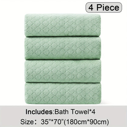 Bath Towels Set 4 Piece Diamond-Pattern Microfiber Towels in 10 Solid Color Options for Home and Guest Use