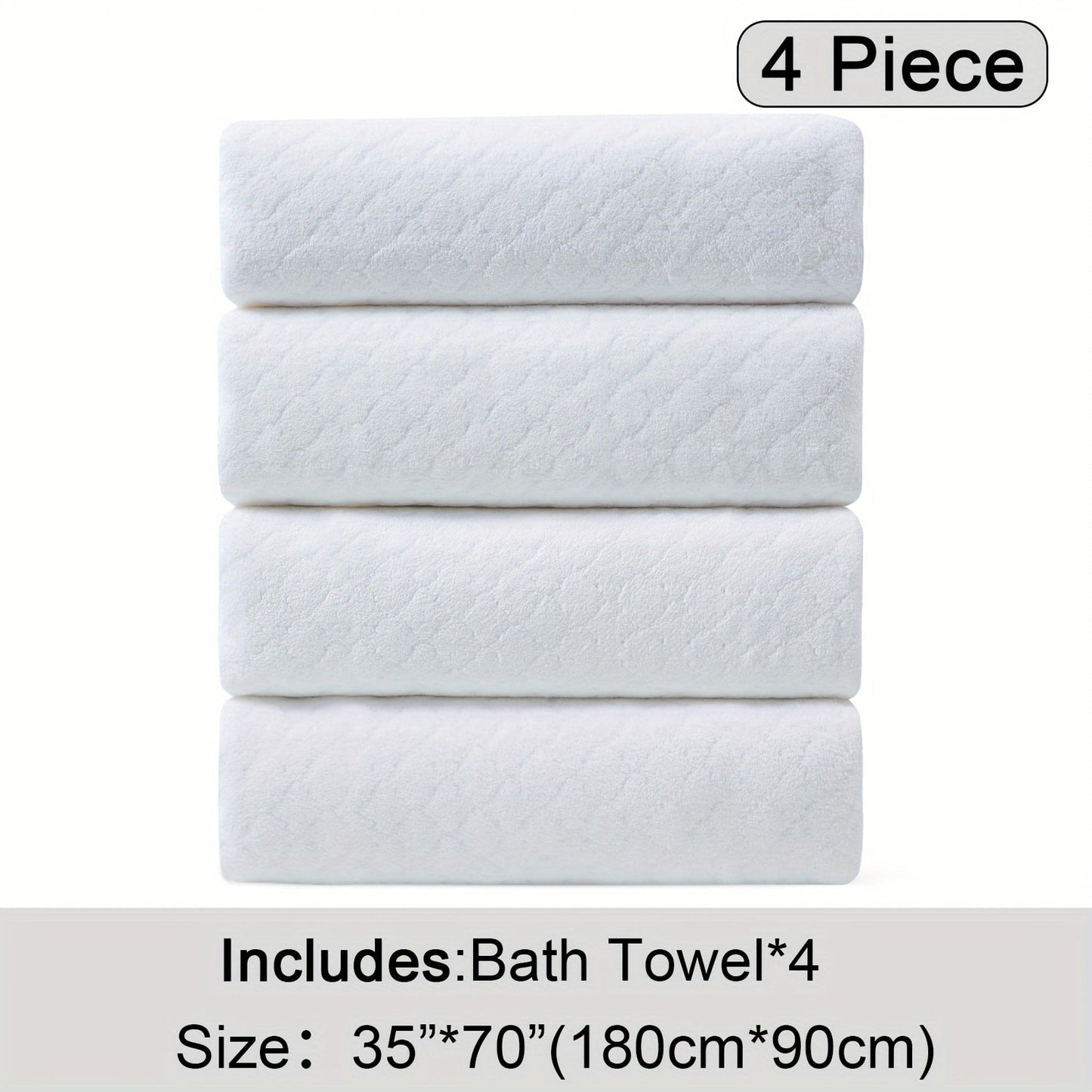 Bath Towels Set 4 Piece Diamond-Pattern Microfiber Towels in 10 Solid Color Options for Home and Guest Use