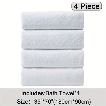 Bath Towels Set 4 Piece Diamond-Pattern Microfiber Towels in 10 Solid Color Options for Home and Guest Use