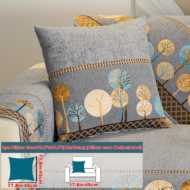 Sofa Cover, Geometric Embroidered Knit Couch Pad in Gray, Blue or White with Three Size Options