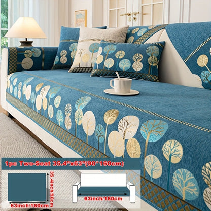 Sofa Cover, Geometric Embroidered Knit Couch Pad in Gray, Blue or White with Three Size Options