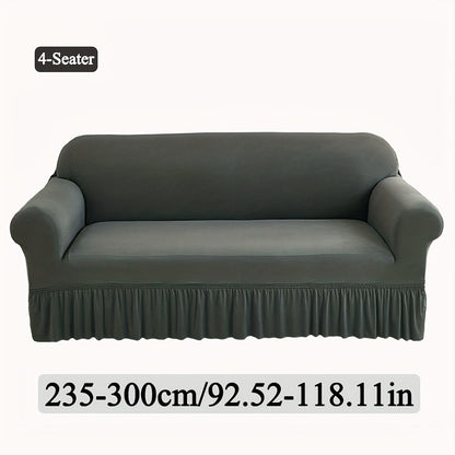 Sofa Cover Textured Skirted Full-Cover Slipcover with Elastic Stretch and Backing Detail for 3 or 4 Seats