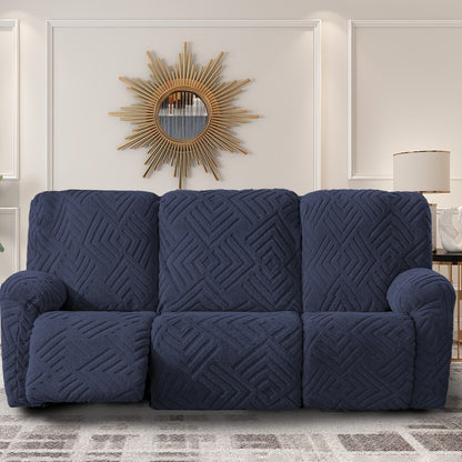 Sofa Cover Three-Seat Jacquard Knit Slipcover with Side Pocket, Elastane Stretch and Seven Solid Colors