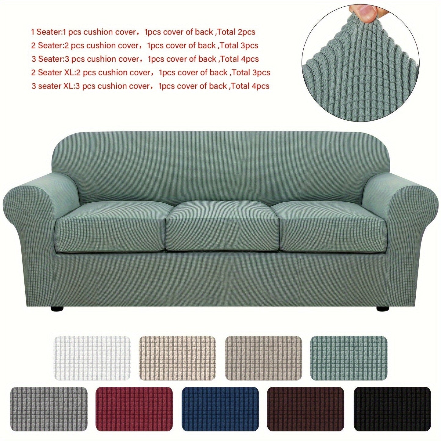 Sofa Cover Grid Jacquard Elastic Full-Cover Slipcover with Elastic Fit for 1 to 3 Seats and XL Sofas