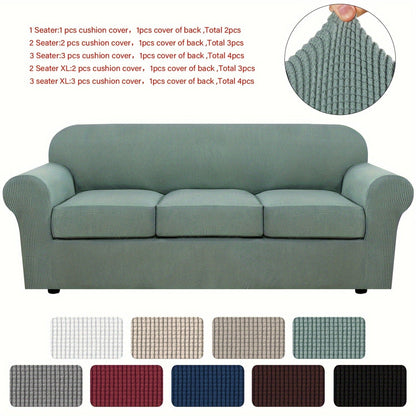 Sofa Cover Grid Jacquard Elastic Full-Cover Slipcover with Elastic Fit for 1 to 3 Seats and XL Sofas
