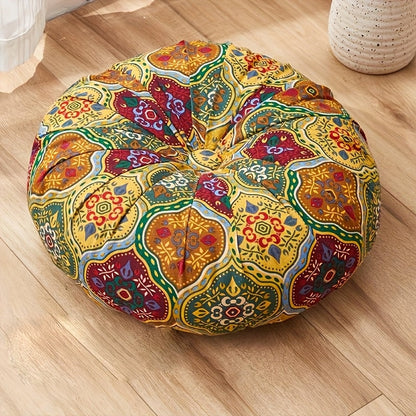 Floor Pillow Round Bohemian Thick Cushion Vintage Floral Pattern Boho Meditation Seat Pad for Entryways, Bedrooms and Living Spaces