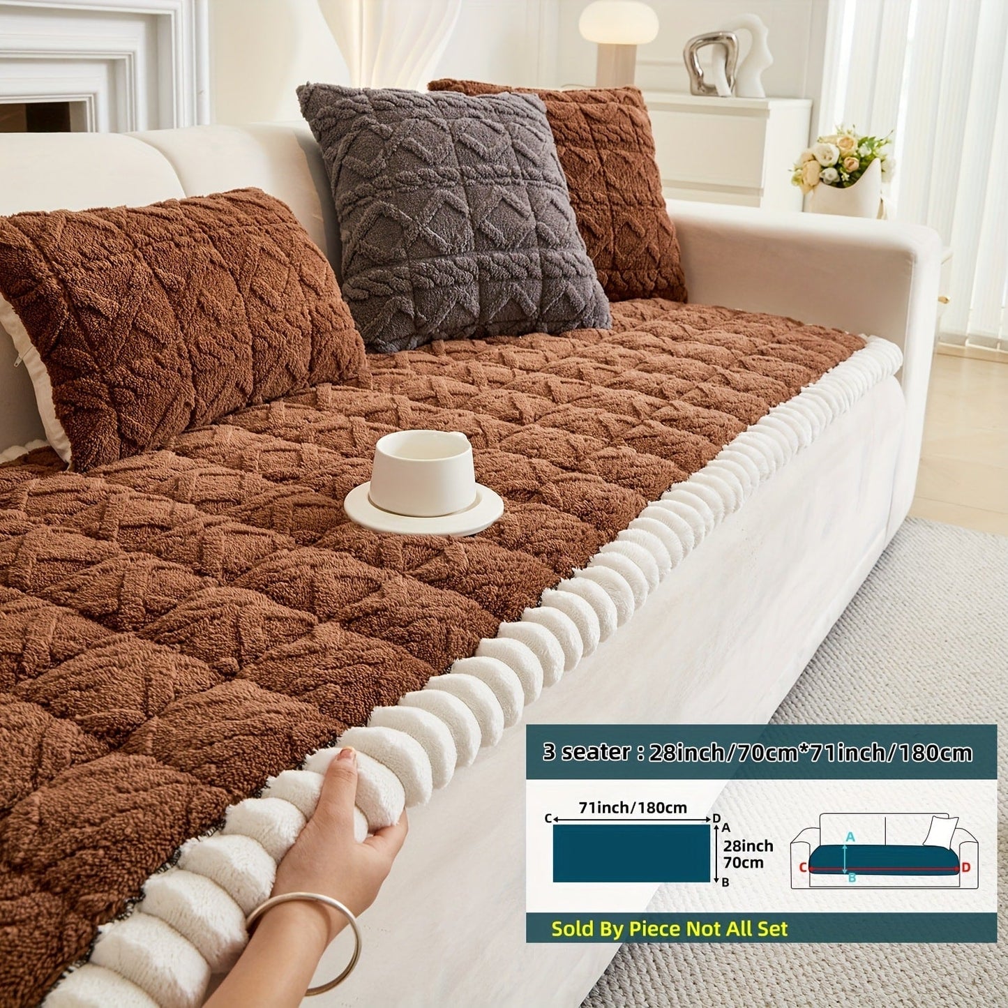 Sofa Cover Bohemian Quilted Shu Velveteen Panels with Ruffles and Design in Five Colors with Model-Specific Size and Color Options