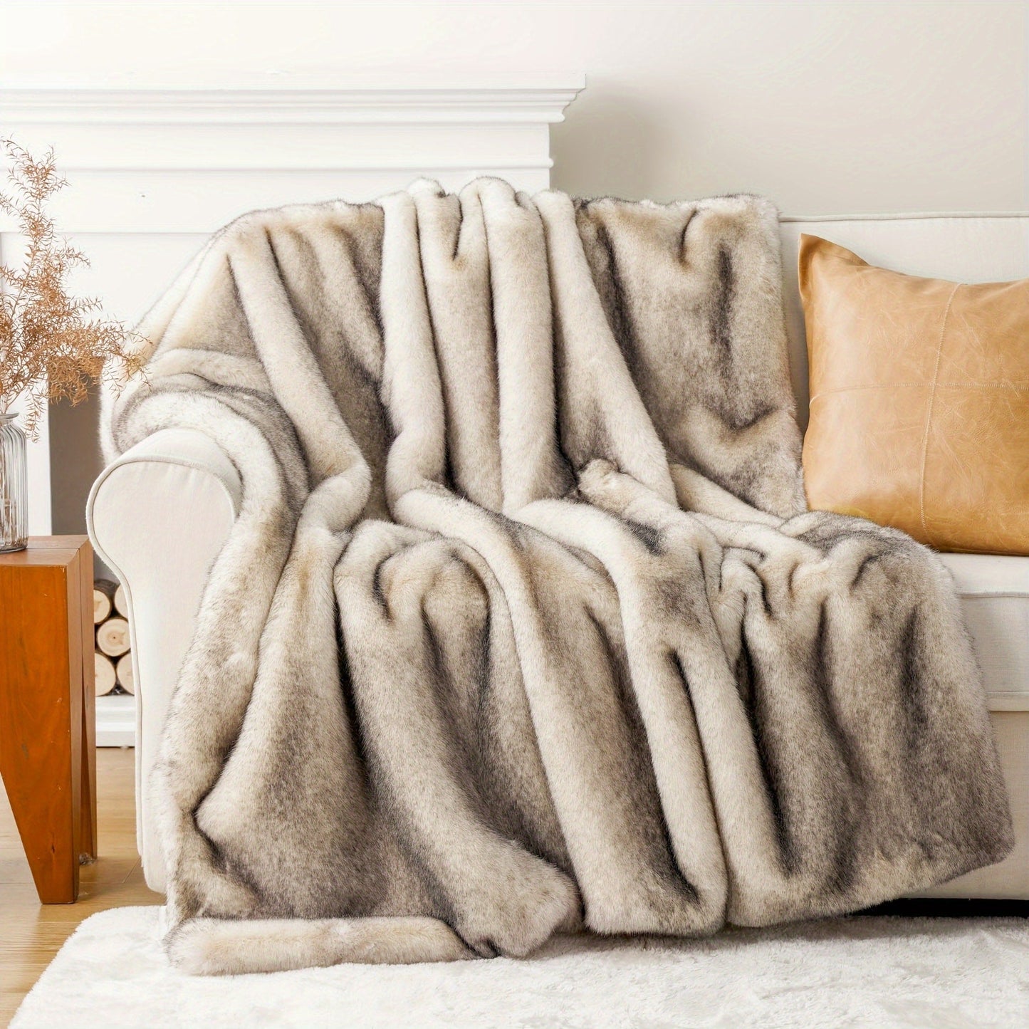Long Hair Fluffy Reversible Plush Velvet Throw Blanket, 300-350gsm Elegant Throw for Couch & Bed