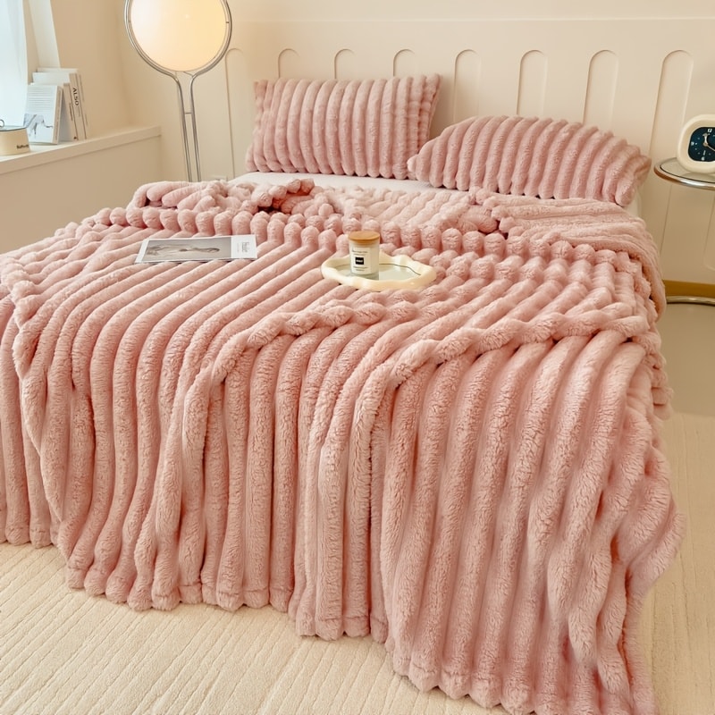 Plush Knit Faux Fur Blanket in Space Gray, Creamy White or Pink with Two Large Metric Size Options