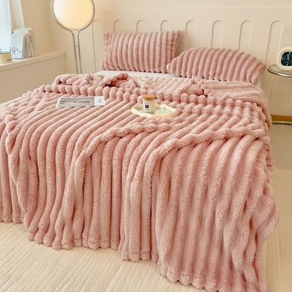 Plush Knit Faux Fur Blanket in Space Gray, Creamy White or Pink with Two Large Metric Size Options