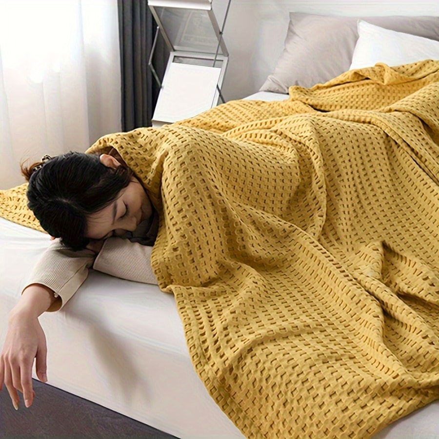 Cotton Waffle Blanket, Pure Cotton Multilayer Summer Cooling Quilt, Jacquard Knit, Air Conditioning Blanket