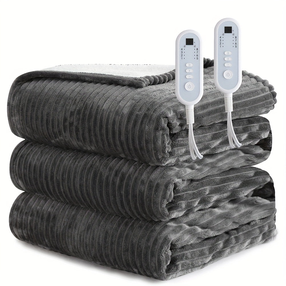 Electric Blanket with Temperature Control and Timer, Extra Large Flannel Heated Blanket, 8 Levels Auto-Off