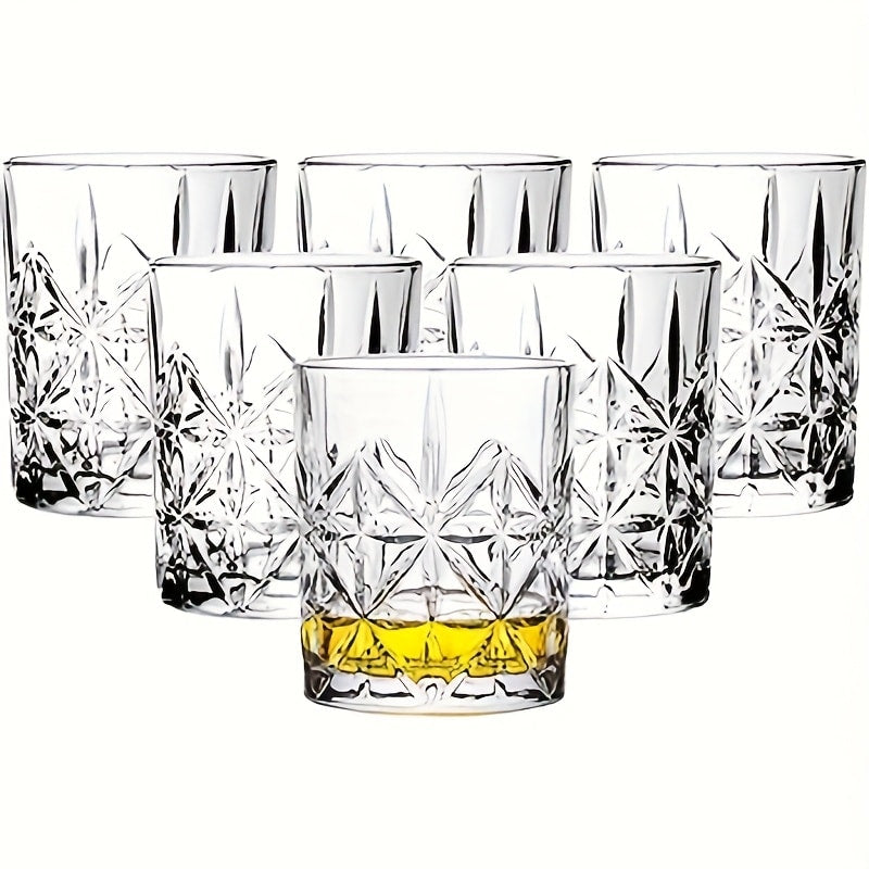 Whiskey Glasses Set of 6 - FBL&HM Crystal Old Fashioned Cocktail Glasses, 10oz Oval Stripe Bar Tumbler for Bourbon