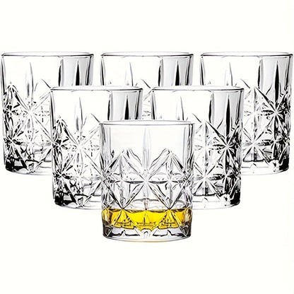 Whiskey Glasses Set of 6 - FBL&HM Crystal Old Fashioned Cocktail Glasses, 10oz Oval Stripe Bar Tumbler for Bourbon