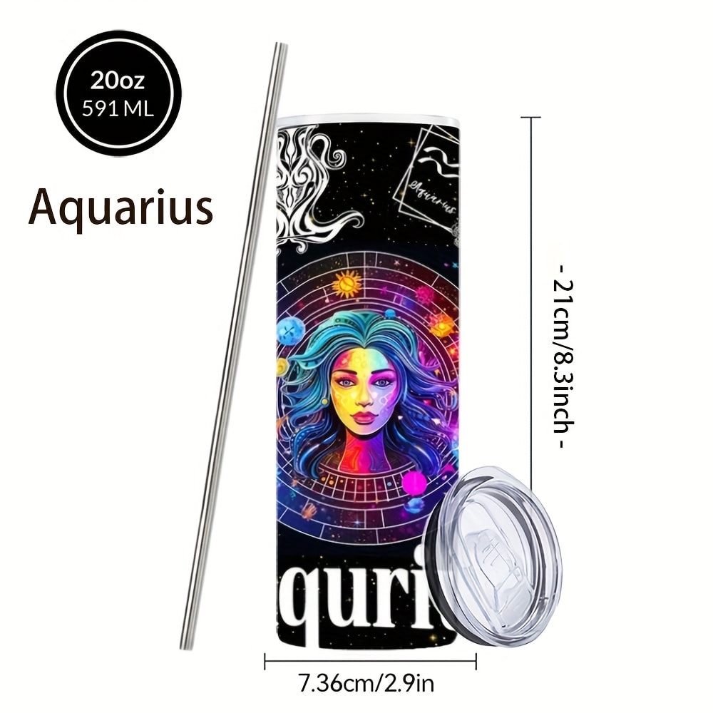 Insulated Tumbler 20oz Zodiac Horoscope 304 Stainless Steel with Lid, Straw and 12 Sign Choices