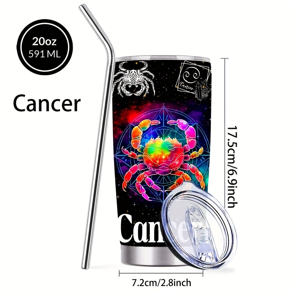 Insulated Tumbler 20oz Zodiac Sign 304 Stainless Steel with Lid, Straw and 12 Horoscope Options
