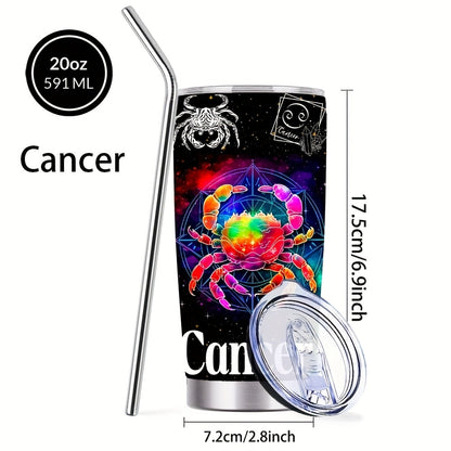 Insulated Tumbler 20oz Zodiac Sign 304 Stainless Steel with Lid, Straw and 12 Horoscope Options