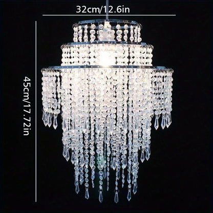 Crystal Beaded Chandelier Lampshade Acrylic Sparkling Droplets Elegant Ceiling Light Fixture for Entryways, Bedrooms and Living Spaces
