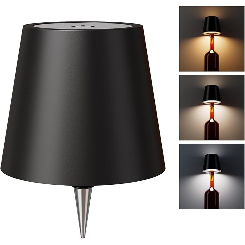 Table Lamp with Rechargeable Bottle-Top LED Shade, Three Color Temperatures, Touch Dimming and Five Options