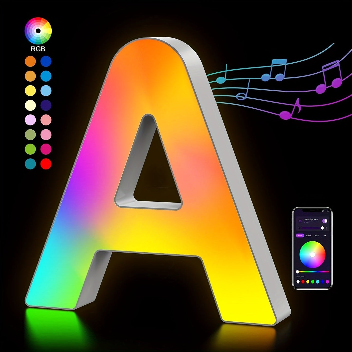 LED Letter Lights Music Sync – Colorful Flashing Marquee Alphabet Lights for Room Decor, Party, Bedroom, Festival & Camping