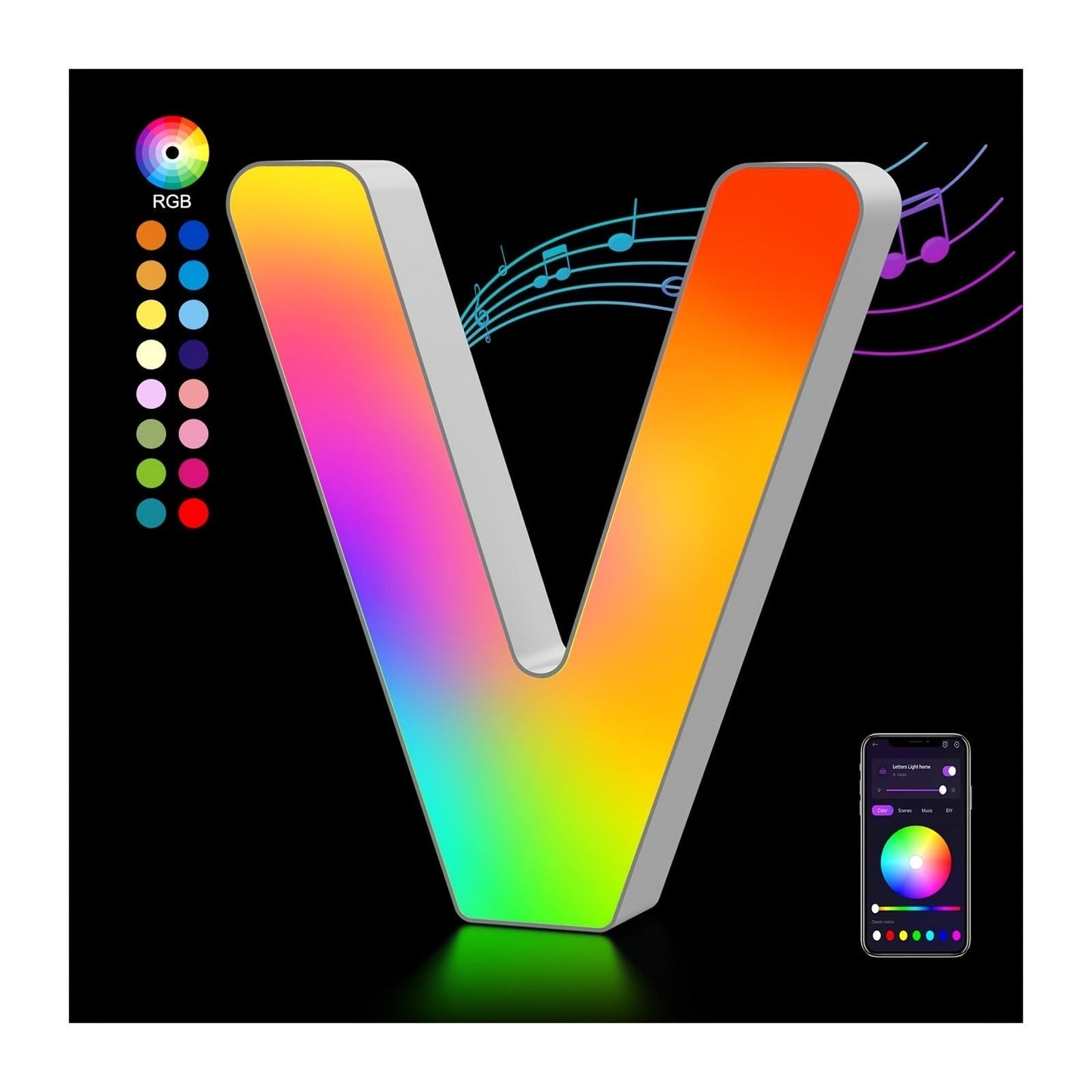 LED Letter Lights Music Sync – Colorful Flashing Marquee Alphabet Lights for Room Decor, Party, Bedroom, Festival & Camping