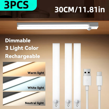 Three-Pack Motion Sensor Cabinet Lights with USB-C Charging, Three Light Colors and 7.87- or 11.81-Inch Options
